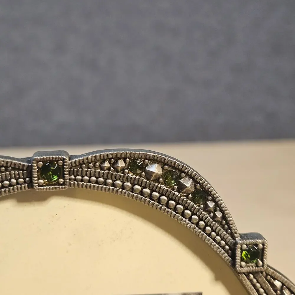 VTG Burnes Boston 5x7 Oval Jeweled Picture Frame Antique Silver Crystal Accents